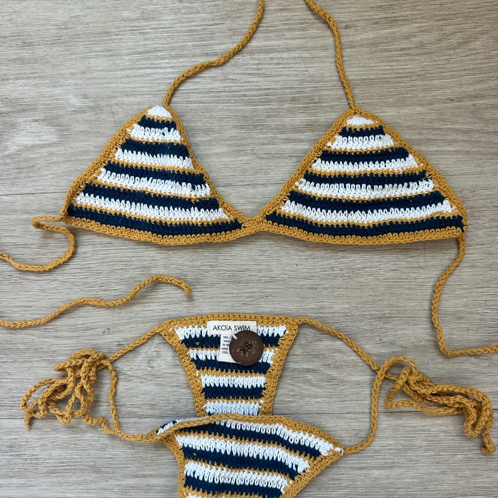 Striped Crochet Bikini Set